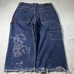 Y2k 2000s Kenpo Beyond Baggy Jeans Mens 38x21 Raw Hems Wide Hamilton Carpenter